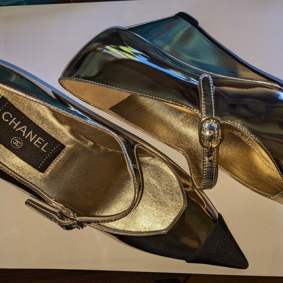 Chanel Light Gold Leather Heels (36.5) - Picture 1 of 12